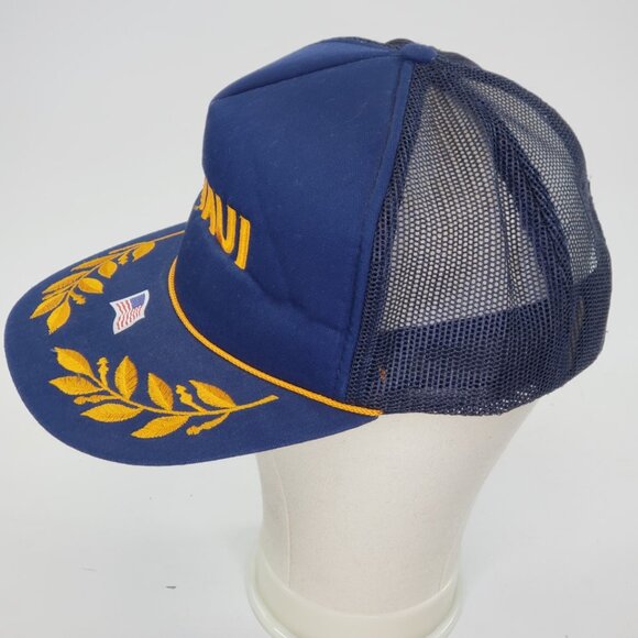 Vintage 80s 90s MAUI Trucker Mesh Hat Cap Rope Snapback  Scrambled Hawaiian Blue - Picture 3 of 8